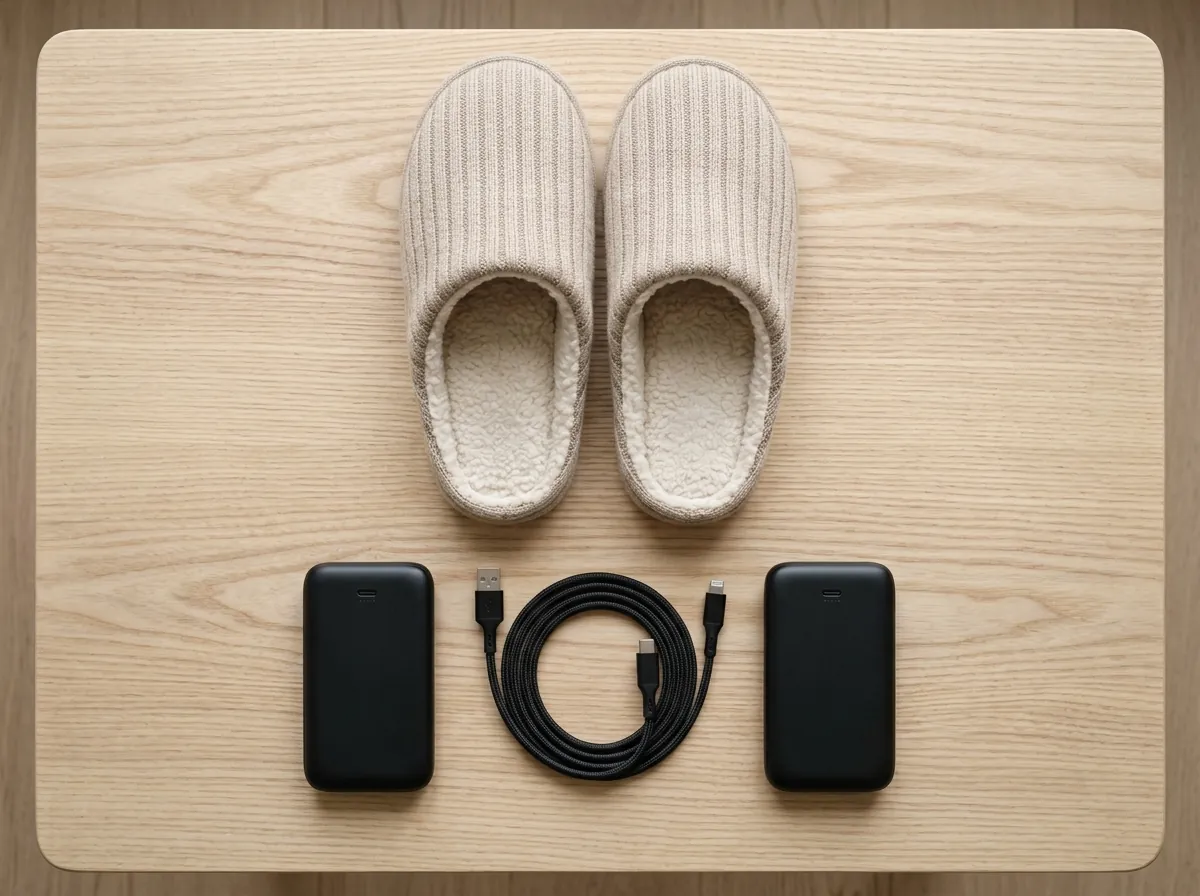 Wattoes Heated Slippers, two rechargeable battery packs, and USB charging cable